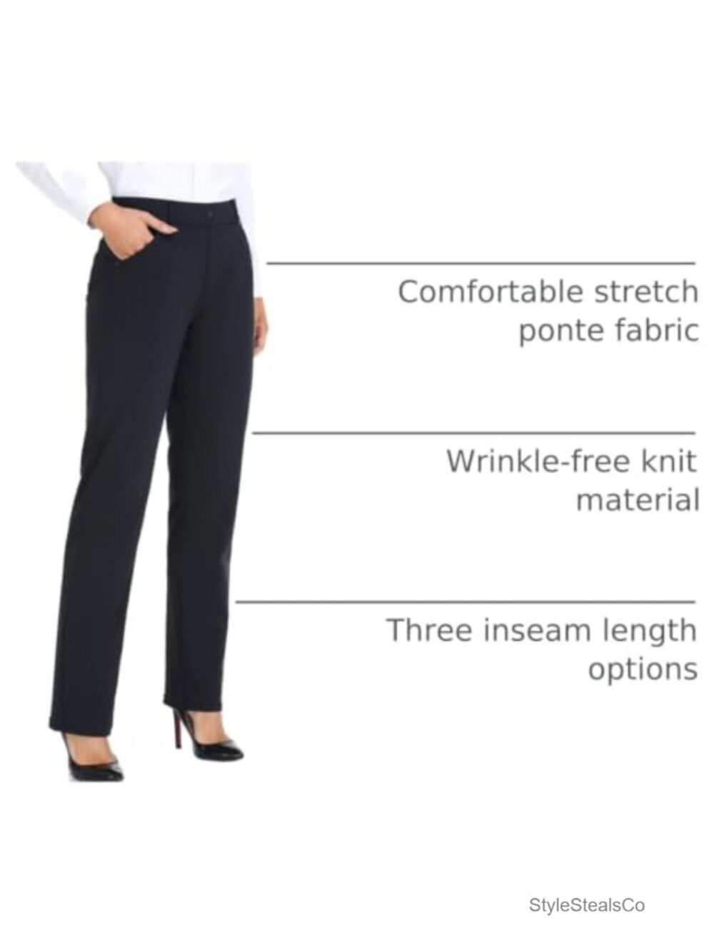 Women's Stretchy Straight Leg Dress Pants for Work Yoga - Picture 3 of 6